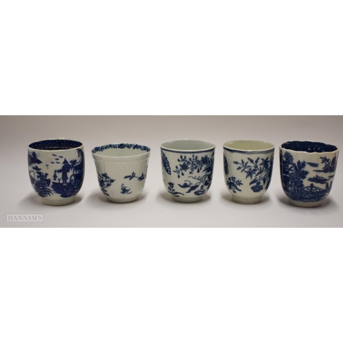 836 - 18th century four Worcester coffee cups, Worcester feather moulded workmans mark, two floral, cresc... 