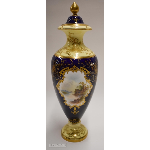 844 - Early 20th century Coalport vase and cover painted with a landscape by E.O. Ball, signed 26 cm high