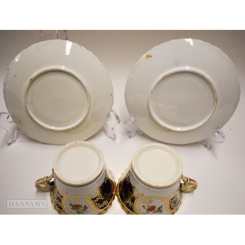 847 - Early 19th century two Chamberlains cups and saucers with gadroon border painted with flowers and t... 