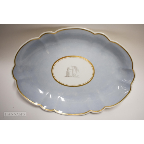 848 - Early 19th century Flight Barr gadroon oval dish painted with flowers, an oval armorial dish and ano... 