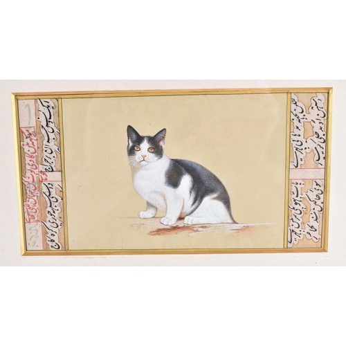 85 - A RARE PAIR OF EARLY 20TH CENTURY ISLAMIC PERSIAN ILLUMINATED MANUSCRIPTS painted with cats and call... 