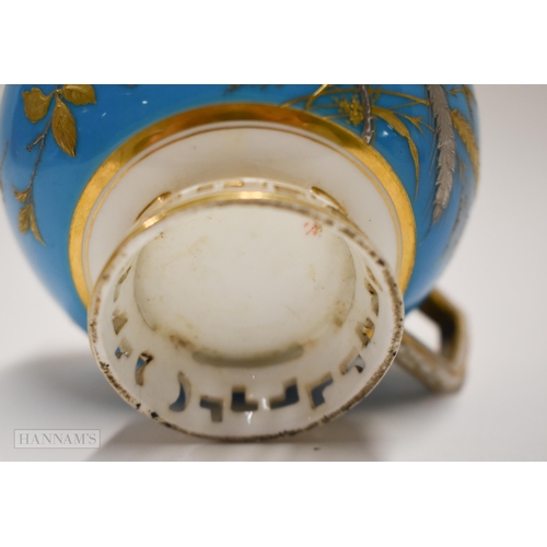 856 - Pre-1891 Minton teacup, the turquoise ground decorated in gold and platinum with wild plants and but... 