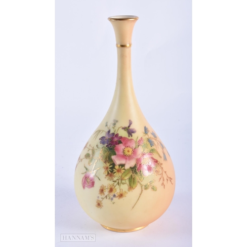 861 - Royal Worcester large tear-drop blush ivory vase painted with flowers outlined in gold, shape F105 H... 