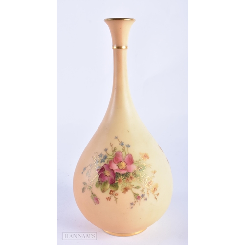 861 - Royal Worcester large tear-drop blush ivory vase painted with flowers outlined in gold, shape F105 H... 