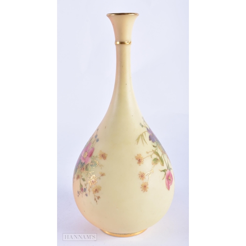 861 - Royal Worcester large tear-drop blush ivory vase painted with flowers outlined in gold, shape F105 H... 