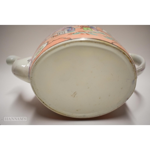 867 - 18th century New Hall teapot and cover painted with the Boy in the Window pattern. 25 x 15 cm