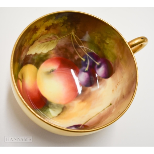 871 - Royal Worcester teacup and saucer, the cup painted inside with fruit by Harry Ayrton, signed the sau... 