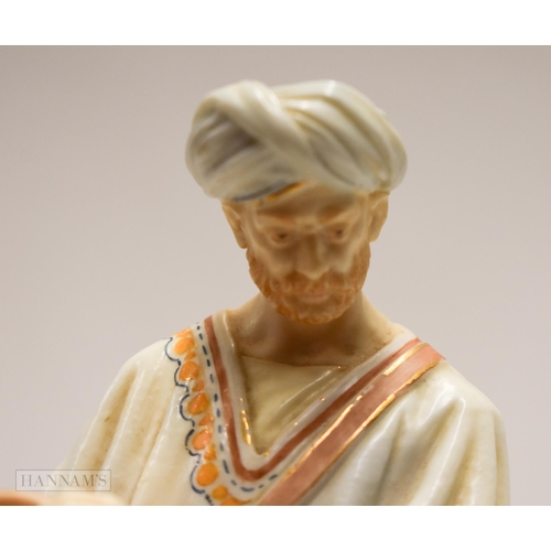 873 - Pre; 1891 Royal Worcester figure, of a Middle Eastern water carrier, decorated in flesh tones, his r... 