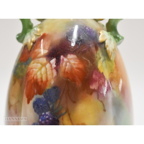 874 - Royal Worcester vase in Hadley shape and style painted with autumnal leaves and berries by Kitty Bla... 