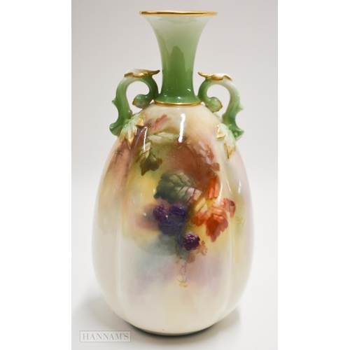 874 - Royal Worcester vase in Hadley shape and style painted with autumnal leaves and berries by Kitty Bla... 