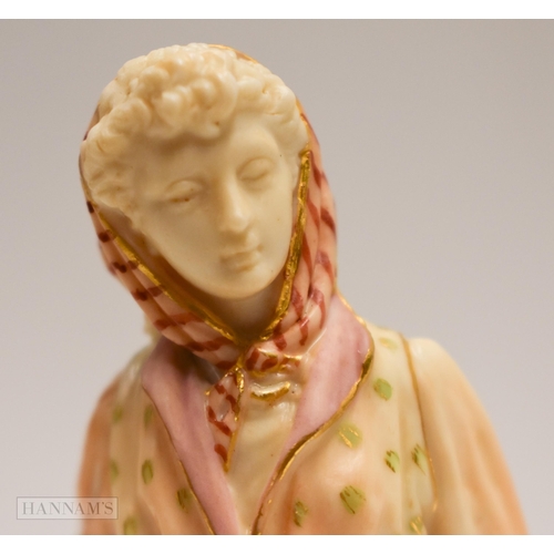 877 - Royal Worcester blush ivory figure of the Navies companion date code for 1900. 16.5cm high