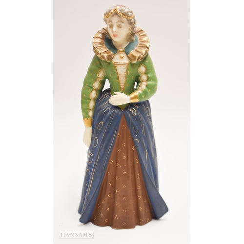 879 - Royal Worcester figure, Anne Boleyn, 21.5cm high, printed mark in puce, date code 1917, shape 2652. ... 