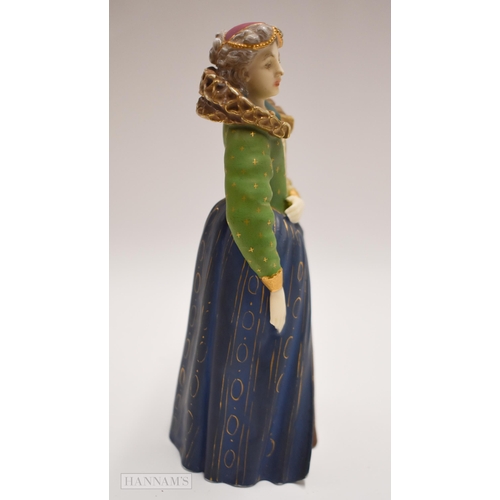 879 - Royal Worcester figure, Anne Boleyn, 21.5cm high, printed mark in puce, date code 1917, shape 2652. ... 