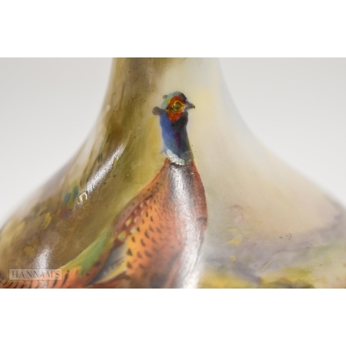 882 - Royal Worcester fine vase painted with a cock pheasant in landscape by Jas. Stinton, signed date mar... 