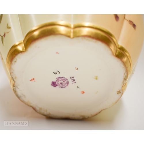 890 - Royal Worcester biscuit barrel painted with flowers on a two tone ivory and blush ivory ground date ... 