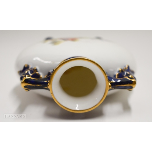 896 - Royal Worcester rare moonflask on four ball feet, painted in Watteauesque style with a courting coup... 