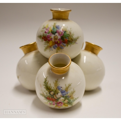 900 - Royal Worcester group of small vases attached together, painted with heathers and wild flowers by Ge... 