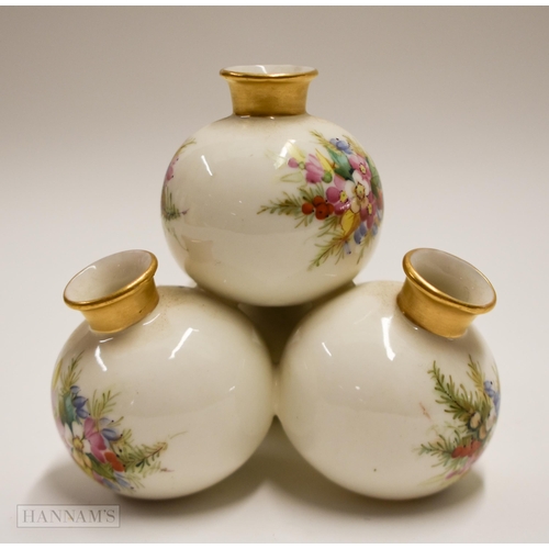 900 - Royal Worcester group of small vases attached together, painted with heathers and wild flowers by Ge... 