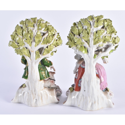 9 - A PAIR OF 19TH CENTURY DERBY PORCELAIN FIGURES modelled as a male and female with animals. 19 cm hig... 