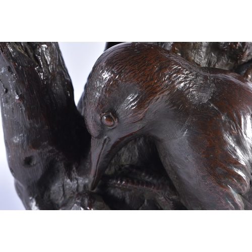 94 - A FINE LARGE 19TH CENTURY EUROPEAN BRONZE FIGURUAL GROUPS signed I H 1873, formed as two birds besid... 