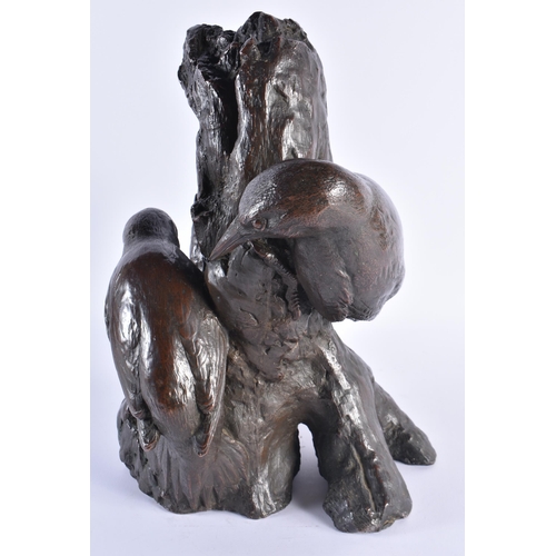 94 - A FINE LARGE 19TH CENTURY EUROPEAN BRONZE FIGURUAL GROUPS signed I H 1873, formed as two birds besid... 