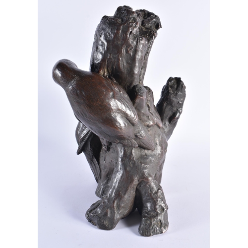 94 - A FINE LARGE 19TH CENTURY EUROPEAN BRONZE FIGURUAL GROUPS signed I H 1873, formed as two birds besid... 