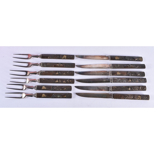 1083 - A COLLECTION OF 19TH CENTURY MIXED METAL JAPANESE HANDLED CUTLERY by Hukin & Heath. 450 grams overal... 