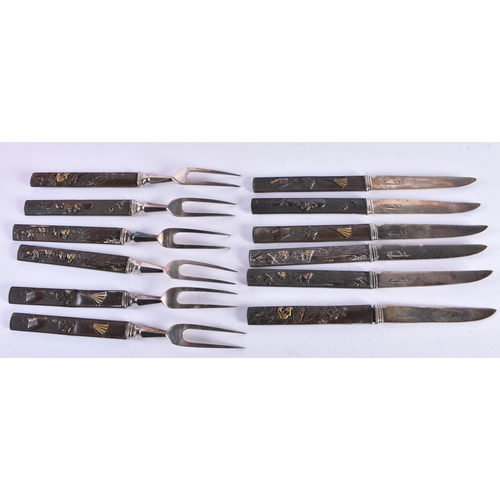 1083 - A COLLECTION OF 19TH CENTURY MIXED METAL JAPANESE HANDLED CUTLERY by Hukin & Heath. 450 grams overal... 