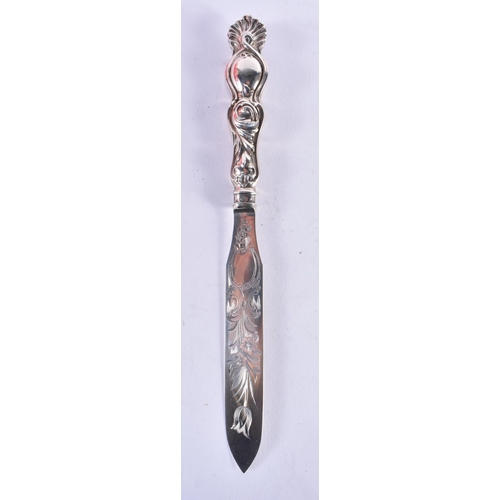 1090 - A CASED VICTORIAN SILVER LETTER OPENER. Sheffield 1878. 50 grams. 23.5 cm long.