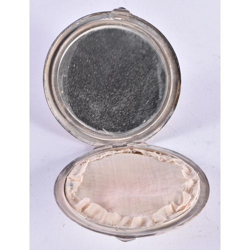 1102 - A FINE ART DECO TORTOISESHELL PIQUE WORK SILVER COMPACT. 126.3 grams. 9 cm x 2.5 cm.