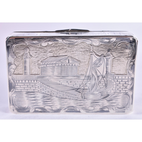 1103 - AN ANTIQUE RUSSIAN SILVER SNUFF BOX. 75.3 grams. 7.5 cm x 4.75 cm.