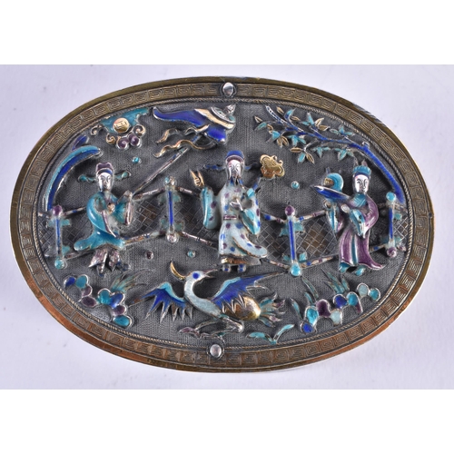 1104 - A FINE 19TH CENTURY CHINESE SILVER AND ENAMEL SWIVEL BOX decorated with figures. 158 grams. 8.5 cm x... 