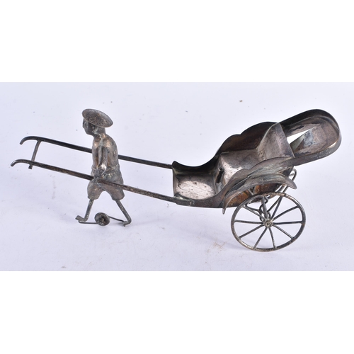 1373 - A VINTAGE CHINESE WHITE METAL RICKSHAW. 170 grams. 24 cm x 8 cm.