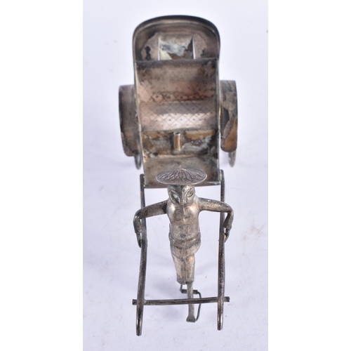 1373 - A VINTAGE CHINESE WHITE METAL RICKSHAW. 170 grams. 24 cm x 8 cm.