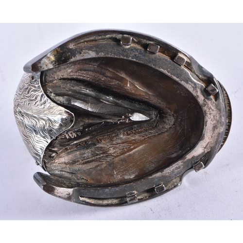 1374 - AN EDWARDIAN SILVER MOUNTED HORSE HOOF INKWELL. Chester 1904. 650 grams overall. 11.25 cm x 13 cm.