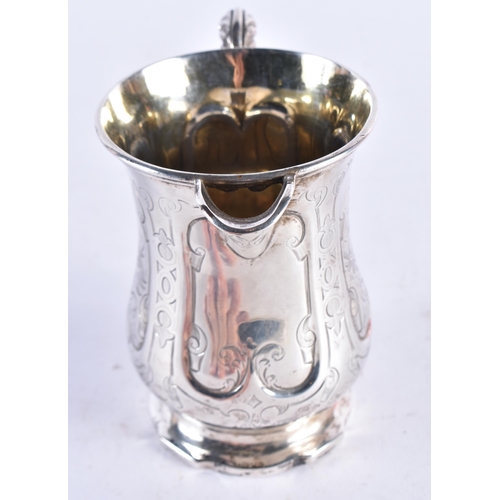 1377 - A VICTORIAN SILVER ENGRAVED JUG. 188 grams.