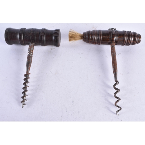 1382 - TWO ANTIQUE CORKSCREWS. 15 cm long.