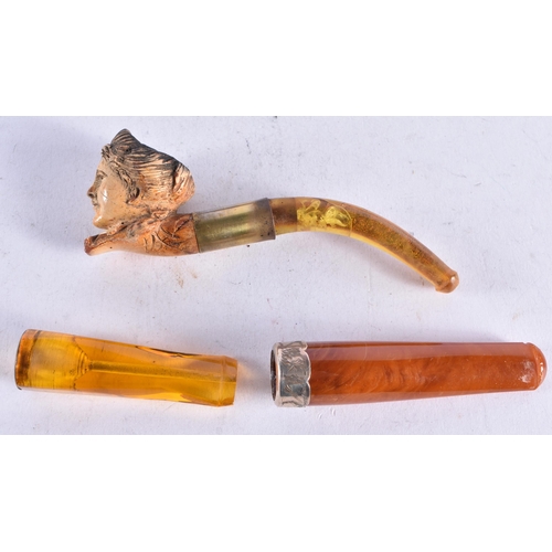 1384 - FOUR ANTIQUE AMBER CHEROOTS. (4)