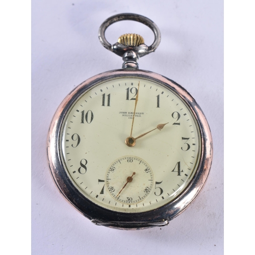 1635 - AN OMEGA SILVER POCKET WATCH. 95 grams overall. 5 cm diameter.