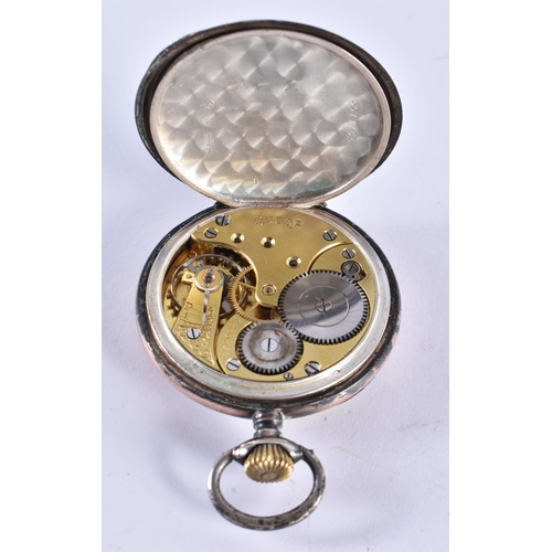 1635 - AN OMEGA SILVER POCKET WATCH. 95 grams overall. 5 cm diameter.