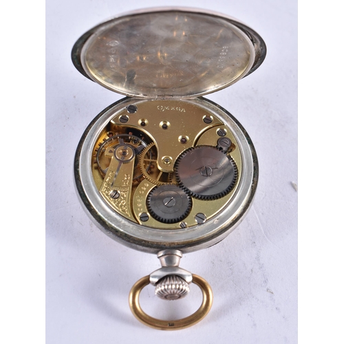 1652 - AN OMEGA SILVER POCKET WATCH. 93.2 grams. 5 cm diameter.