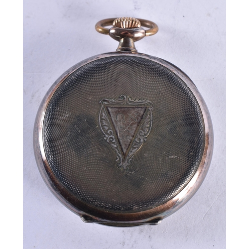 1653 - AN OMEGA SILVER POCKET WATCH. 102.4 grams. 5 cm diameter.