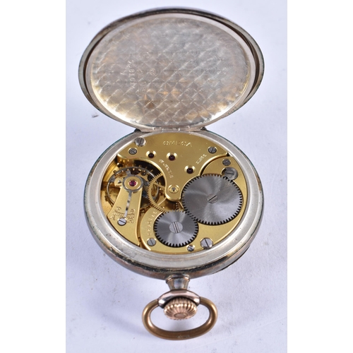 1653 - AN OMEGA SILVER POCKET WATCH. 102.4 grams. 5 cm diameter.