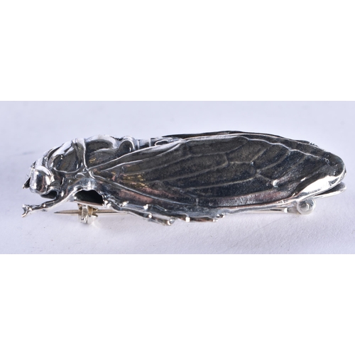 1654 - A SILVER LOCUST BROOCH. 15 grams. 4.5 cm x 2 cm.