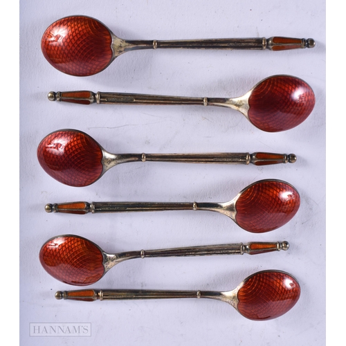 1790 - SIX DANISH SILVER AND ENAMEL SPOONS. 42 grams. 8.5 cm x 1.75 cm. (6)