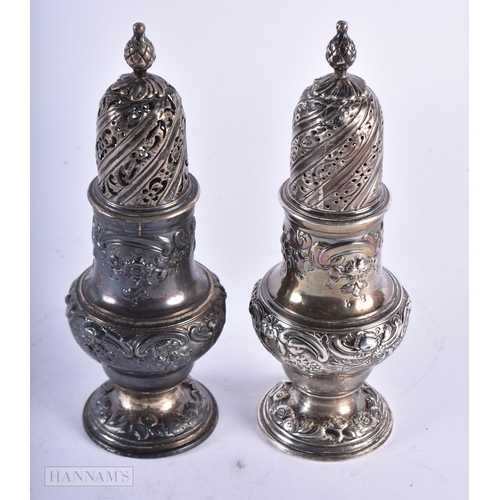 1791 - A PAIR OF GEORGE III SILVER PEPPER POTS. 374 grams. 17 cm high.