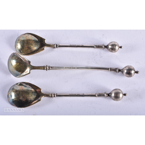 1793 - A CASED SET OF ANTIQUE SPOONS. 39 grams. 12 cm x 2.25 cm. (3)