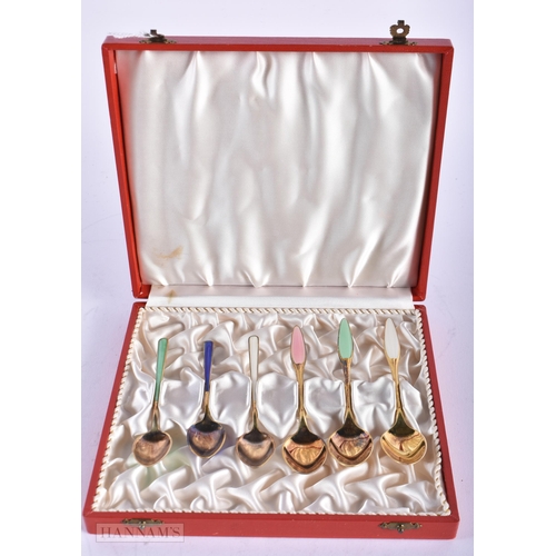 1796 - SIX DANISH SILVER AND ENAMEL SPOONS. 79.9 grams. 11.5 cm x 2.25 cm. (6)