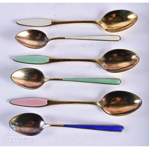 1796 - SIX DANISH SILVER AND ENAMEL SPOONS. 79.9 grams. 11.5 cm x 2.25 cm. (6)