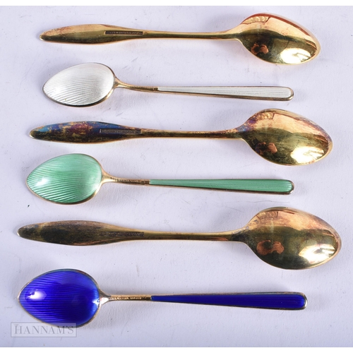 1796 - SIX DANISH SILVER AND ENAMEL SPOONS. 79.9 grams. 11.5 cm x 2.25 cm. (6)